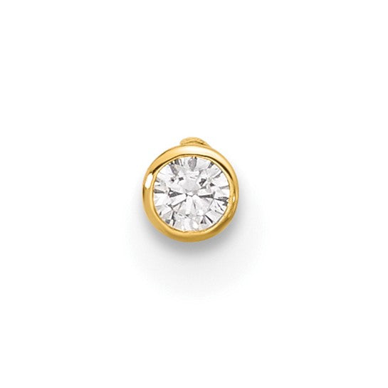 14K Solid Gold Bezel-Set Cubic Zirconia Nostril Piercing Stud (2.5mm Stone)