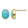 14K Solid Gold Oval Turquoise Stud Earrings