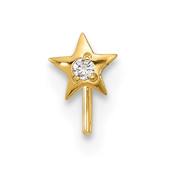 14K Yellow Gold Cubic Zirconia Star L-Shape Nose Stud Piercing Ring (23 Gauge)