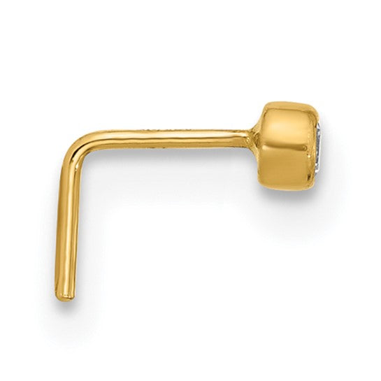 14K Yellow Gold Nose Ring L-Shape Bezel set