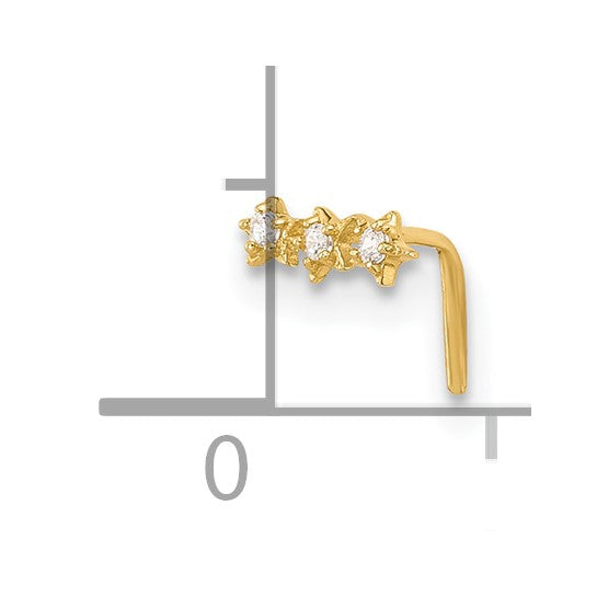 14K Yellow Gold Three-Stone Cubic Zirconia Star Nose Ring (L-Bend)