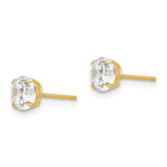 14K Yellow Gold Cubic Zirconia Stud Earrings 5mm Round Shape