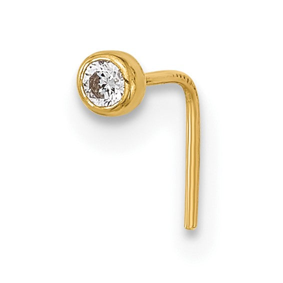 14K Yellow Gold Nose Ring L-Shape Bezel set
