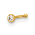14K Solid Gold Bezel-Set Cubic Zirconia Nostril Piercing Stud (2.5mm Stone)