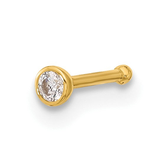 14K Solid Gold Bezel-Set Cubic Zirconia Nostril Piercing Stud (2.5mm Stone)