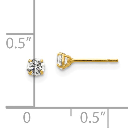 14K Yellow Gold Cubic Zirconia Stud Earrings 3mm Round