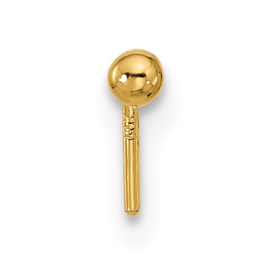 14K Yellow Gold Ball L-Shape Nose Stud Piercing Ring (22 Gauge)