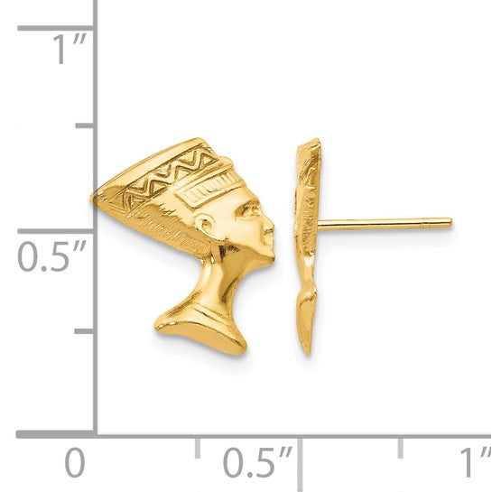 14K Solid Gold Queen Nefertiti Stud Earrings