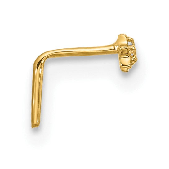 14K Yellow Gold Three-Stone Cubic Zirconia Star Nose Ring (L-Bend)