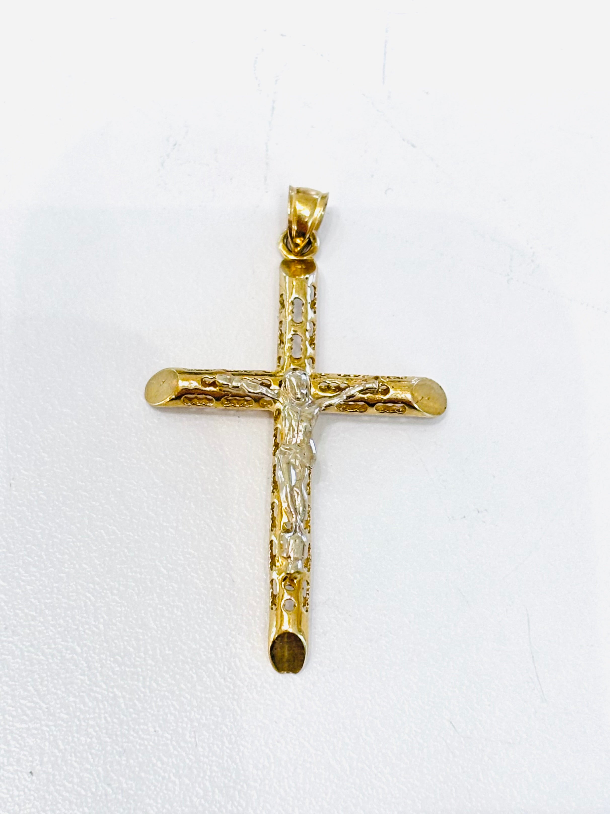 10K Gold Two Tone Crufix Cross Pendant