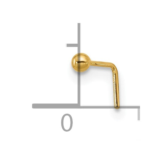 14K Yellow Gold Ball L-Shape Nose Stud Piercing Ring (22 Gauge)