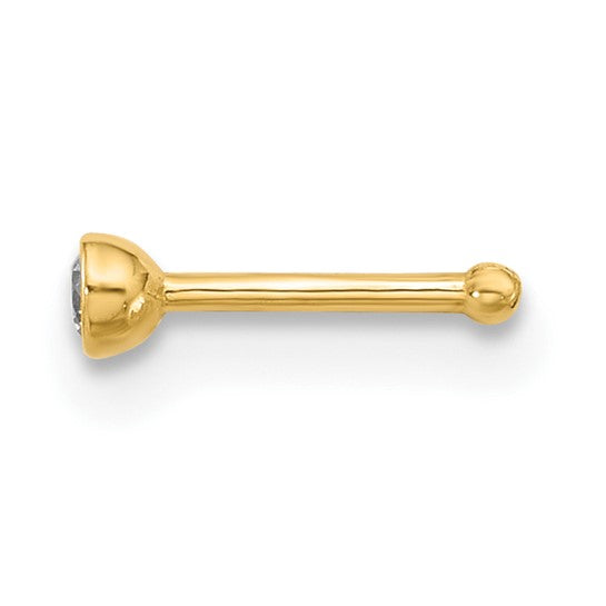 14K Solid Gold Bezel-Set Cubic Zirconia Nostril Piercing Stud (2.5mm Stone)