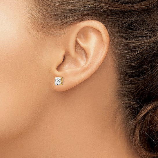 14K Yellow Gold Cubic Zirconia Stud Earrings 6mm Square Cut