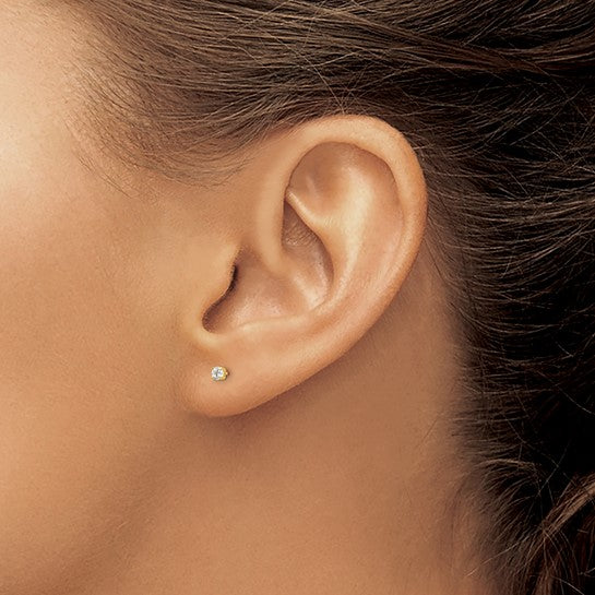 14K Yellow Gold Cubic Zirconia Stud Earrings 2.5mm Round.