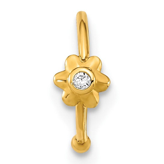 10K Yellow Gold Cubic Zirconia Flower Hoop Nose Ring (18 Gauge)