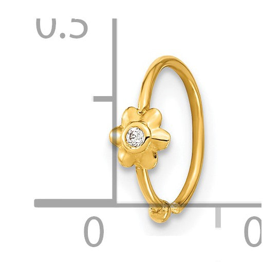 10K Yellow Gold Cubic Zirconia Flower Hoop Nose Ring (18 Gauge)