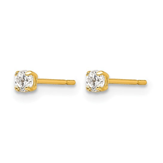 14K Yellow Gold Cubic Zirconia Stud Earrings 2.5mm Round.