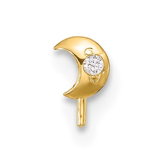 14K Yellow Gold Cubic Zirconia Crescent Moon L-Shape Nose Stud Piercing Ring (23 Gauge)