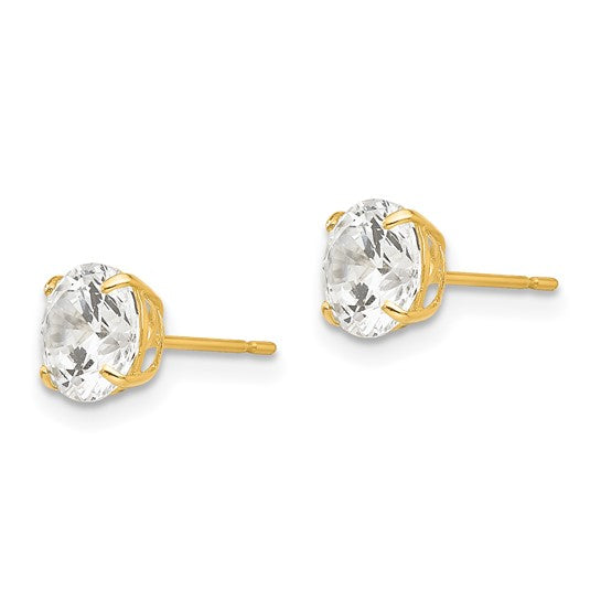 14K Yellow Gold Cubic Zirconia Stud Earrings 6mm Round Shape