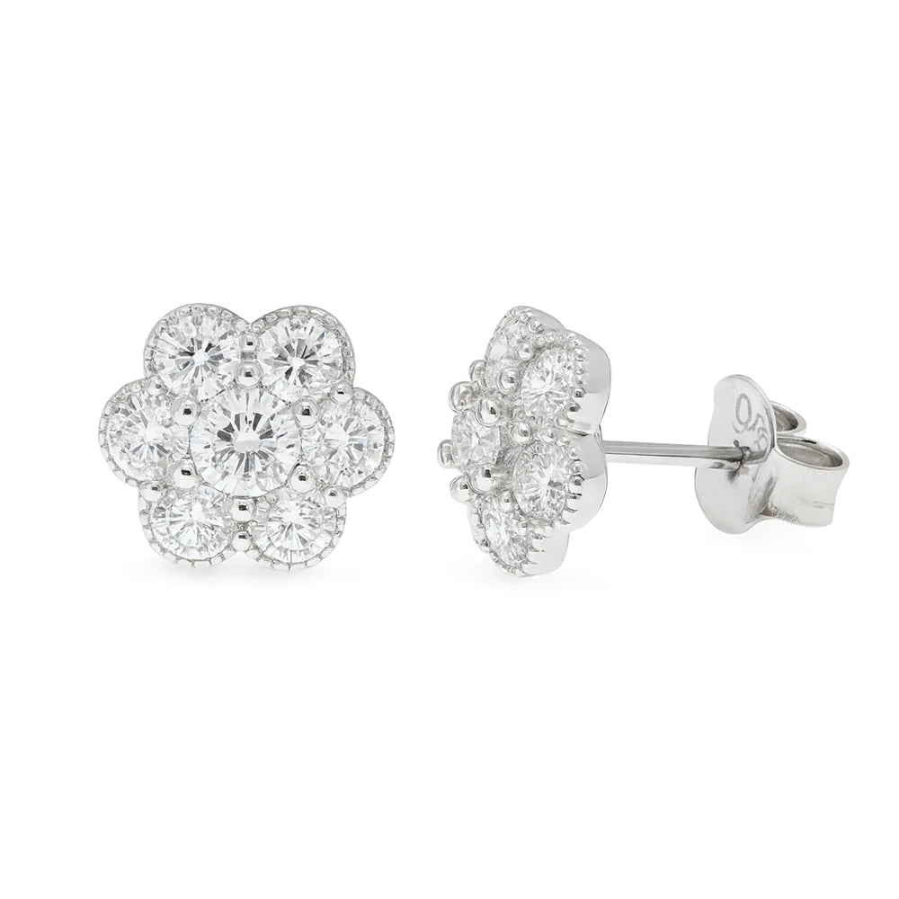 Solid 925 Sterling Silver D-Color VVS Moissanite Flower Stud Earrings (0.84 cttw)