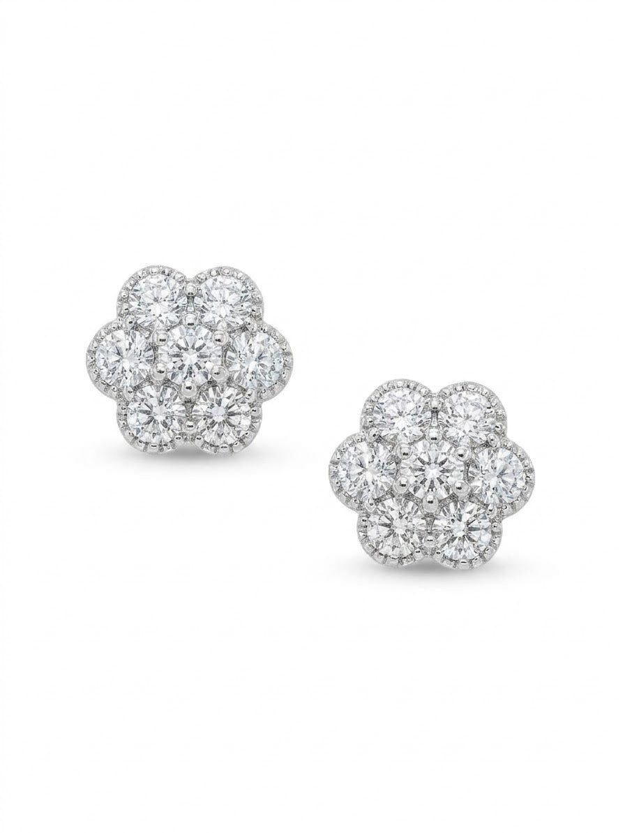 Solid 925 Sterling Silver D-Color VVS Moissanite Flower Stud Earrings (0.84 cttw)