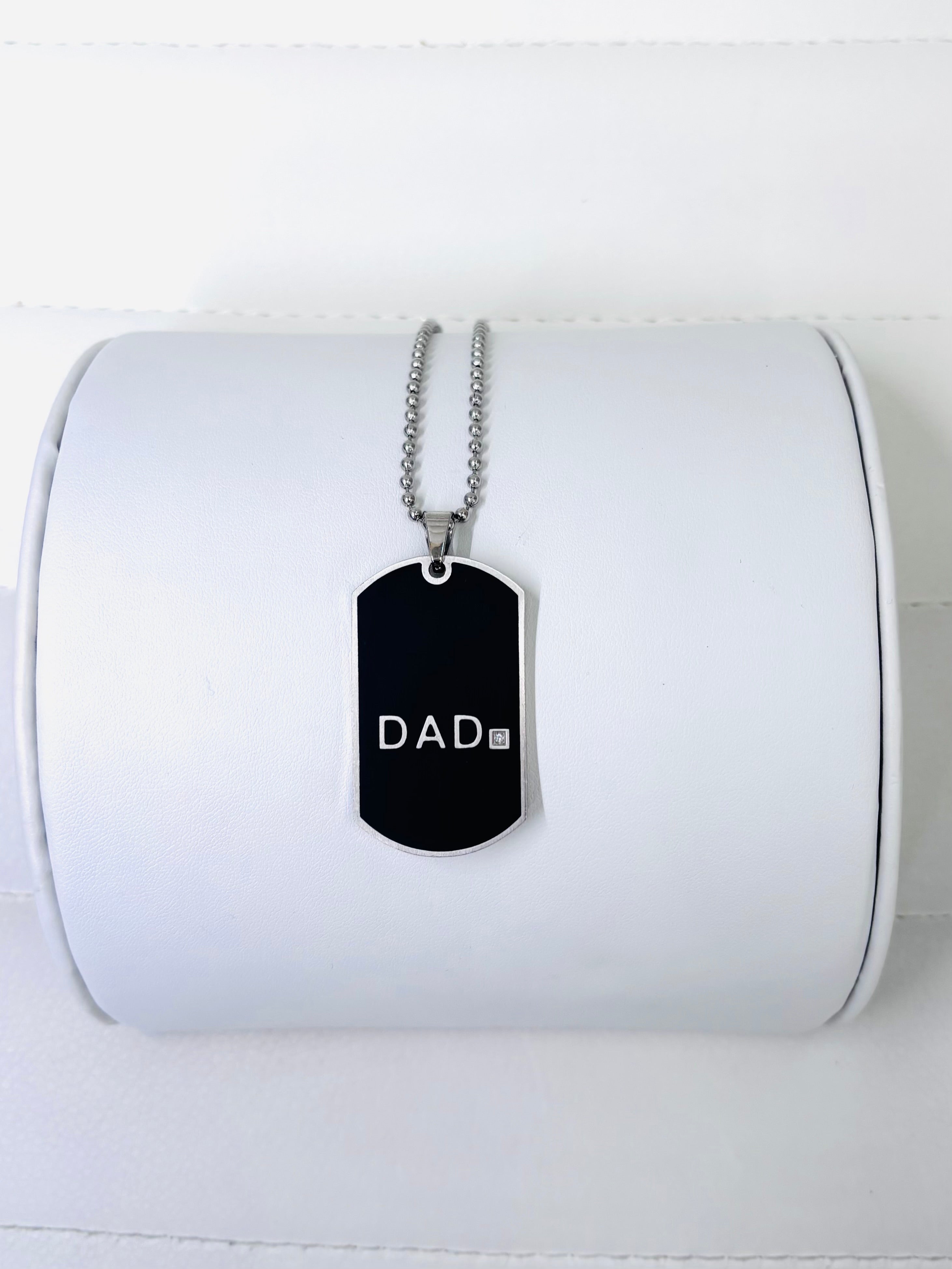 Stainless Steel Diamond DOG TAG Pendant with Chain 24”