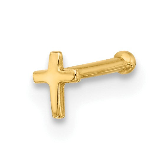 14K Solid Yellow Gold Cross Nose Bone Stud