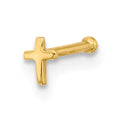 14K Solid Yellow Gold Cross Nose Bone Stud