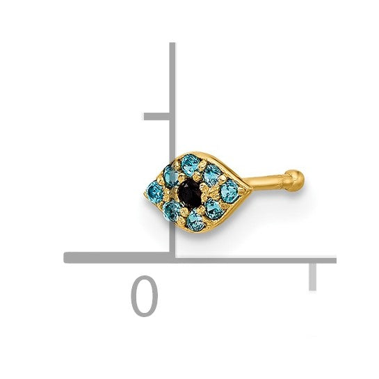 14K Solid Gold Evil Eye Cubic Zirconia Nostril Piercing Stud (20 Gauge)