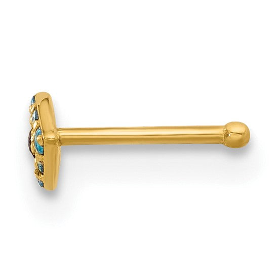14K Solid Gold Evil Eye Cubic Zirconia Nostril Piercing Stud (20 Gauge)
