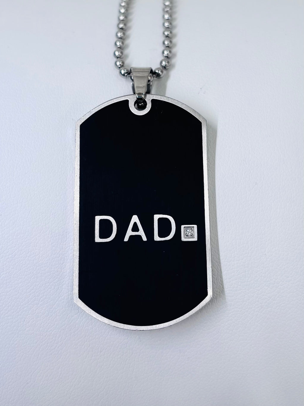 Stainless Steel Diamond DOG TAG Pendant with Chain 24”