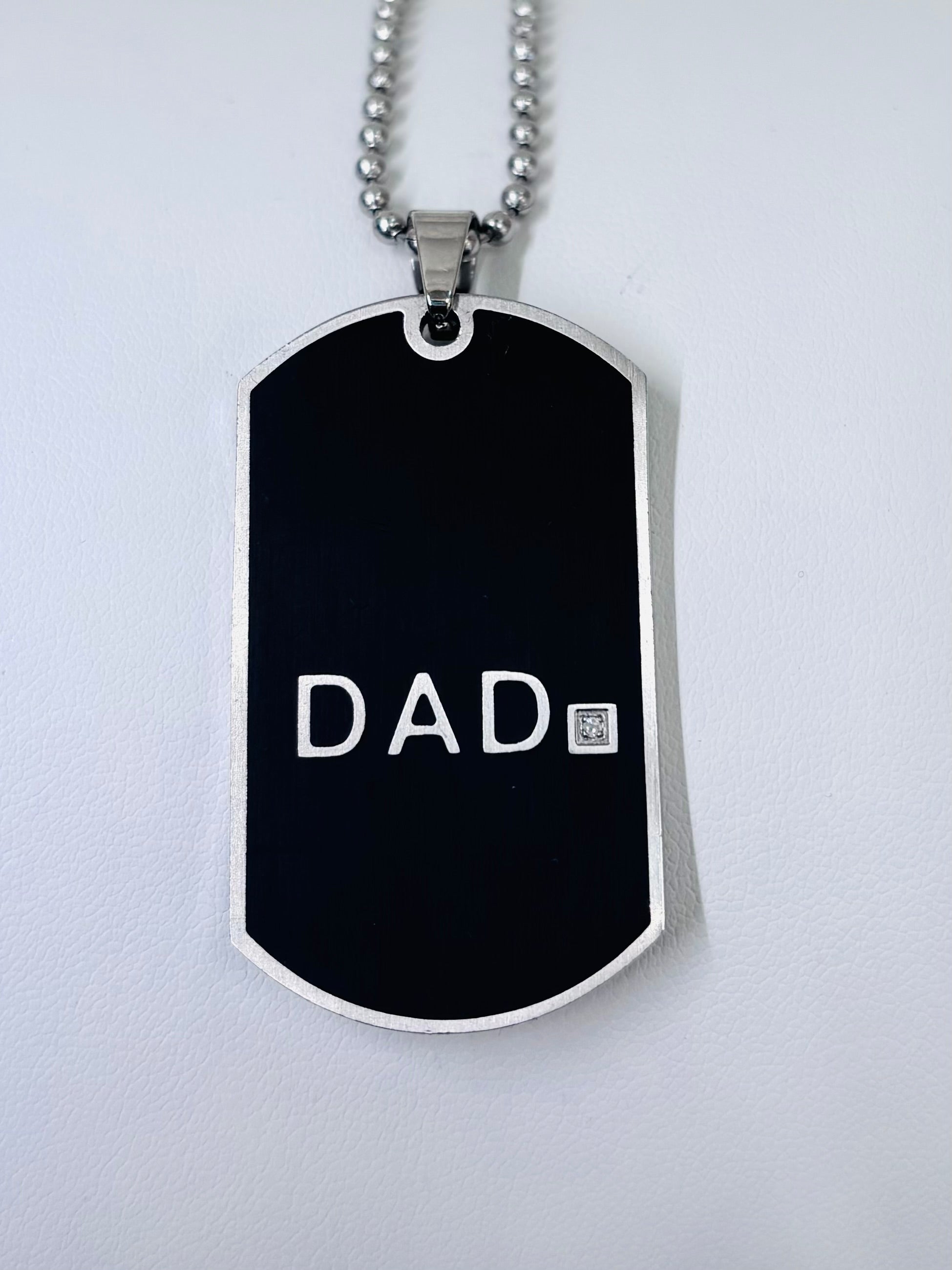 Stainless Steel Diamond DOG TAG Pendant with Chain 24”