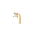 14K Solid Gold Nose Ring L Shape princess cut (22G)