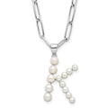 925 Sterling Silver Fresh Water Cultured Pearl Initial "K" Pendant Necklace