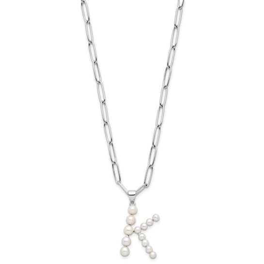 925 Sterling Silver Fresh Water Cultured Pearl Initial "K" Pendant Necklace
