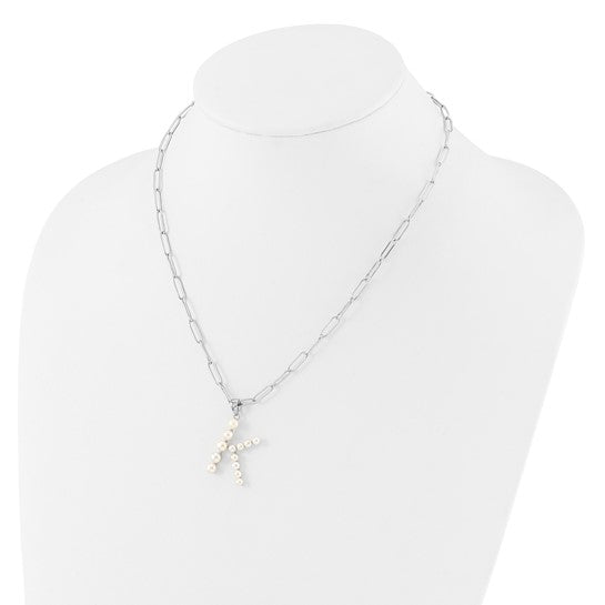 925 Sterling Silver Fresh Water Cultured Pearl Initial "K" Pendant Necklace